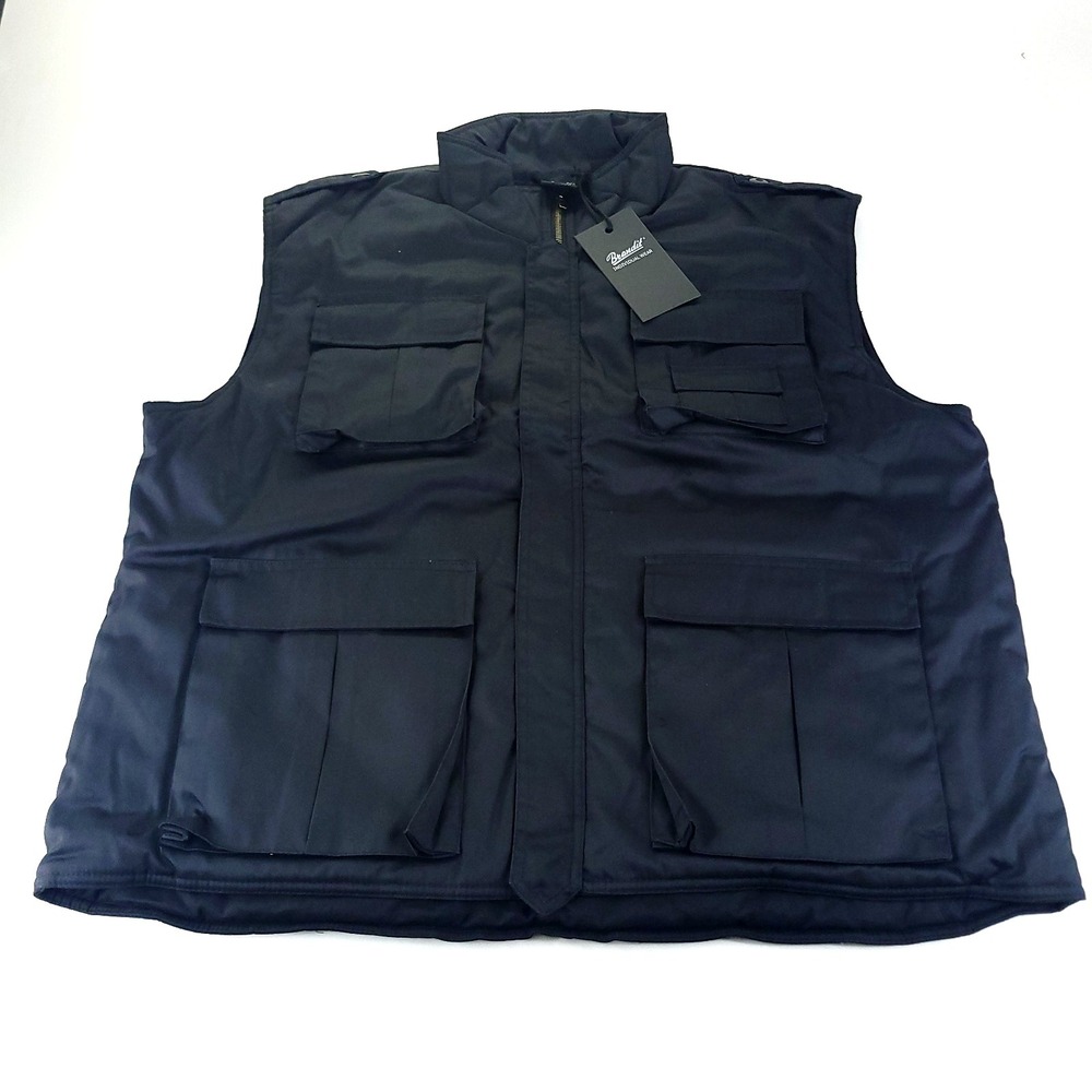 Brandit Ranger Utility Vest Men XXL Black 4 Pocket Design Full Zip Inside Pocket